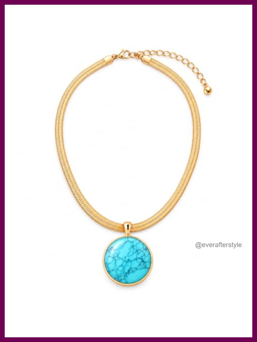 Gold Plated Herringbone Chain Necklace Genuine Turquoise Pendant